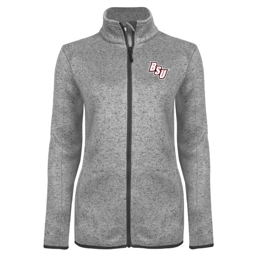  Womens Grey Heather Fleece Jacket - BSU Diagonal Wordmark