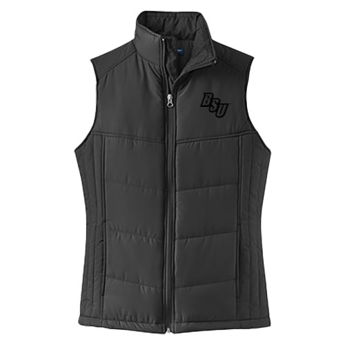  Womens Black Puffer Vest - BSU Diagonal Wordmark - TONE