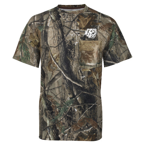  Russell Outdoors Realtree Camo T Shirt w/Pocket - BSU w/ Bear Head