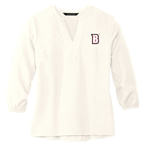  Mercer + Mettle Womens Ivory 3/4 Sleeve Crepe Blouse - Bridgewater State B