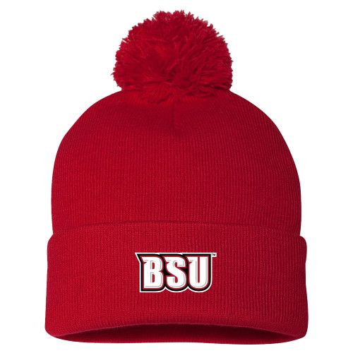  Sportsman Red Pom Pom Cuffed Beanie - BSU Wordmark