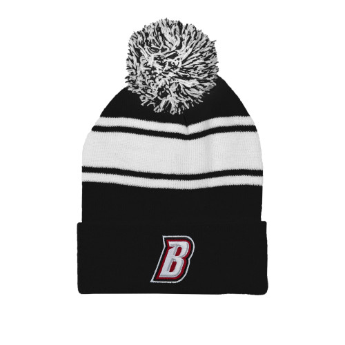  Black/White Two Tone Knit Pom Beanie w/Cuff - B