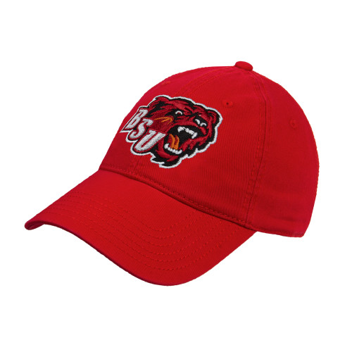  Red Unstructured Adjustable Low Profile Hat - BSU w/ Bear Head