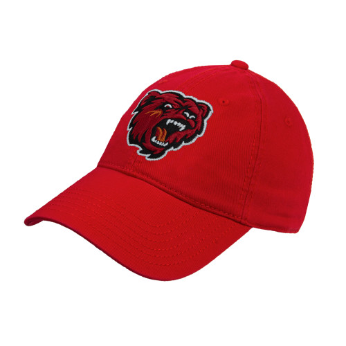  Red Unstructured Adjustable Low Profile Hat - Bear Head