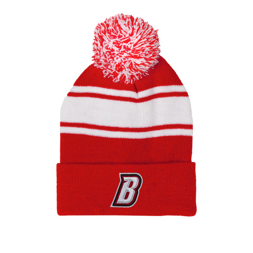  Red/White Two Tone Knit Pom Beanie w/Cuff - B