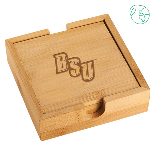  Bamboo Coaster Set - BSU Diagonal Wordmark Engraved