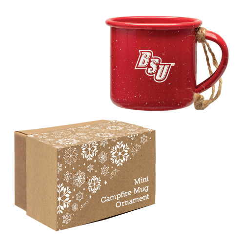  Red Mini Campfire Mug Ornament - BSU Diagonal Wordmark Engraved