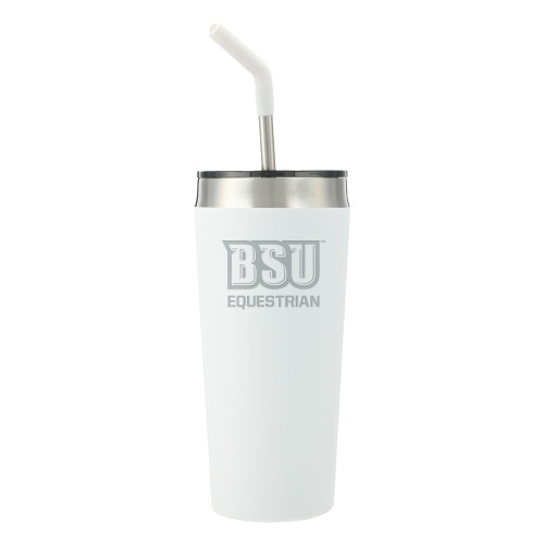  Faye White Vacuum Tumbler w/ Stainless Steel Straw 20 oz - Equestrian - Bridgewater State Engraved