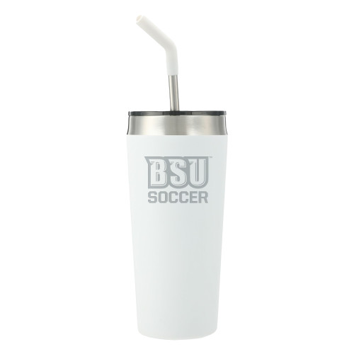  Faye White Vacuum Tumbler w/ Stainless Steel Straw 20 oz - Soccer - Bridgewater State Engraved