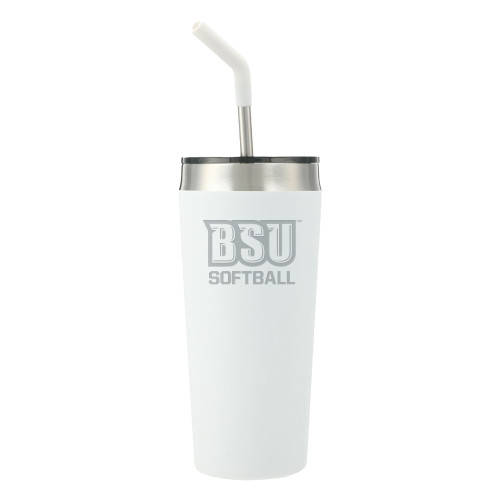  Faye White Vacuum Tumbler w/ Stainless Steel Straw 20 oz - Softball - Bridgewater State Engraved