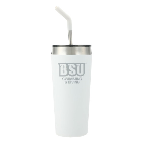  Faye White Vacuum Tumbler w/ Stainless Steel Straw 20 oz - Swimming and Diving - Bridgewater State Engraved
