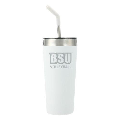  Faye White Vacuum Tumbler w/ Stainless Steel Straw 20 oz - Volleyball - Bridgewater State Engraved