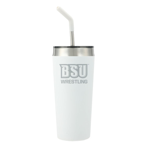  Faye White Vacuum Tumbler w/ Stainless Steel Straw 20 oz - Wrestling - Bridgewater State Engraved