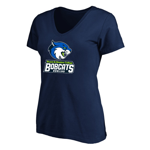  Womens Plus Navy V Neck T Shirt - B&SC Bobcats Bowling - PLUS