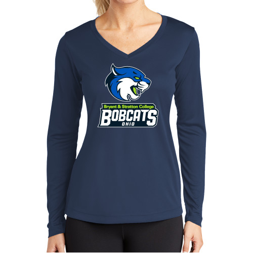  Womens Navy Performance Long Sleeve V Neck Shirt - B&SC Bobcats Ohio