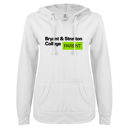  ENZA Womens White V Notch Raw Edge Fleece Hoodie - B&SC Parent