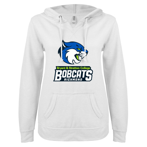  ENZA Womens White V Notch Raw Edge Fleece Hoodie - B&SC Bobcats Richmond