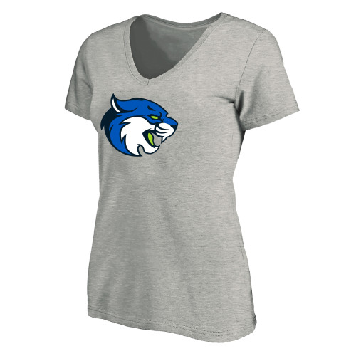  Womens Plus Heather Grey V Neck T Shirt - B&SC - Bobcat Head - PLUS