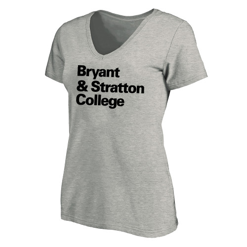  Womens Plus Heather Grey V Neck T Shirt - B&SC Institutional Three Line Justified - PLUS