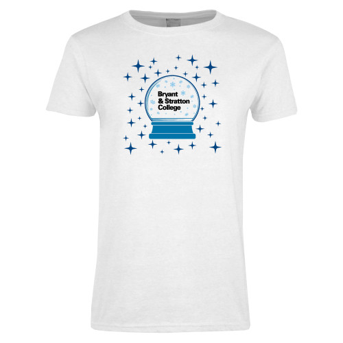  Womens White Short Sleeve Tee - Bryant Stratton College Snow Globe