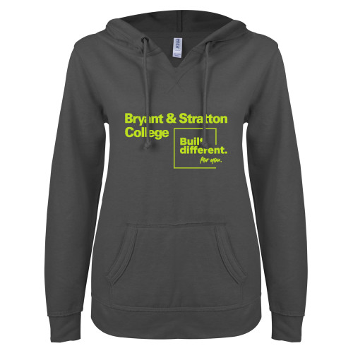  ENZA Womens Dark Heather V Notch Raw Edge Fleece Hoodie - B&SC - Built Different