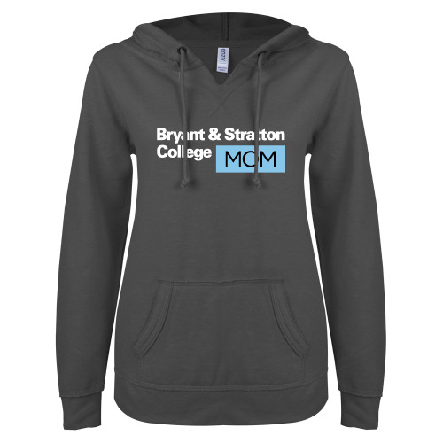  ENZA Womens Dark Heather V Notch Raw Edge Fleece Hoodie - B&SC Mom