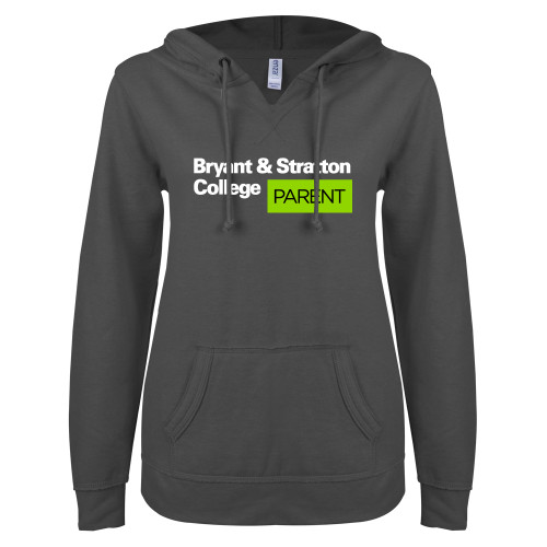  ENZA Womens Dark Heather V Notch Raw Edge Fleece Hoodie - B&SC Parent