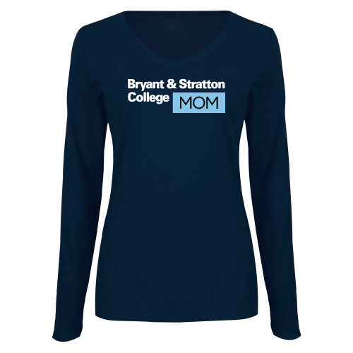  Womens Navy Long Sleeve V Neck Tee  - B&SC Mom