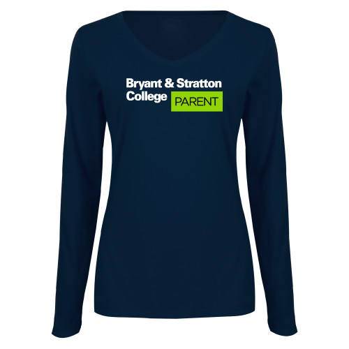  Womens Navy Long Sleeve V Neck Tee  - B&SC Parent