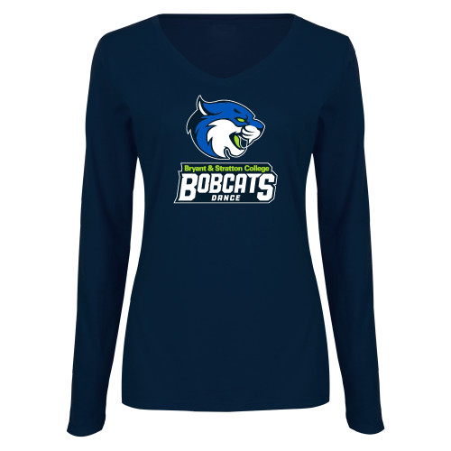  Womens Navy Long Sleeve V Neck Tee  - B&SC Bobcats Dance