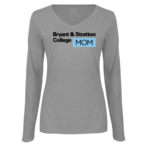  Womens Grey Long Sleeve V Neck Tee  - B&SC Mom
