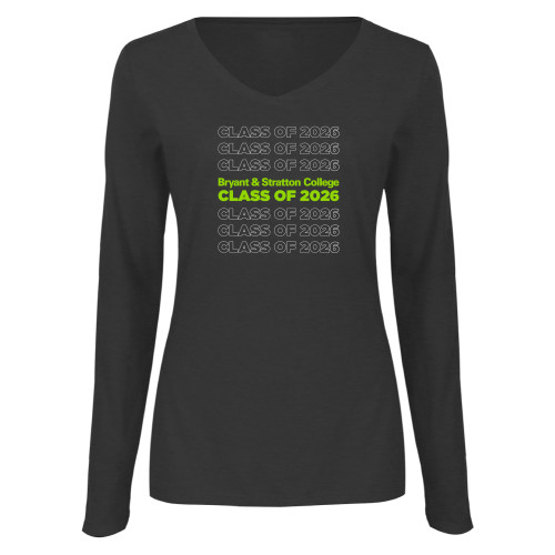  Womens Dark Heather Long Sleeve V Neck Tee  - B&SC Class of 2026