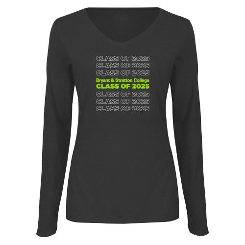  Womens Dark Heather Long Sleeve V Neck Tee  - B&SC Class of 2025