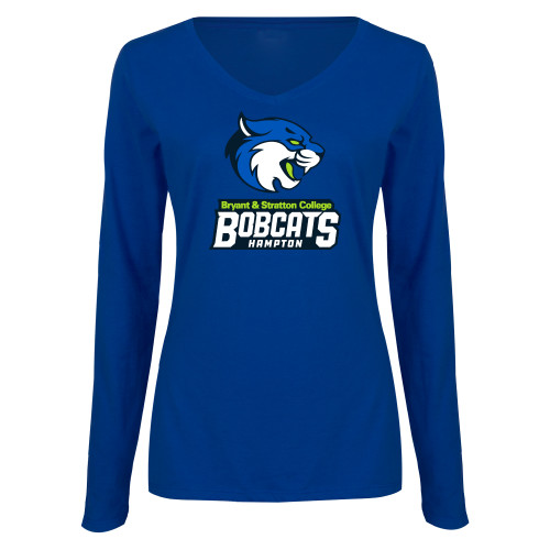  Womens Royal Long Sleeve V Neck Tee  - B&SC Bobcats Hampton