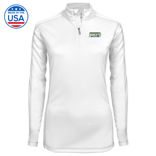  Syntrel Womens White Interlock 1/4 Zip - B&SC Bobcats Wisconsin Wordmark