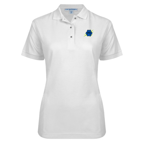  Womens Silk Touch White Pique Polo - B&SC - Blue Paw