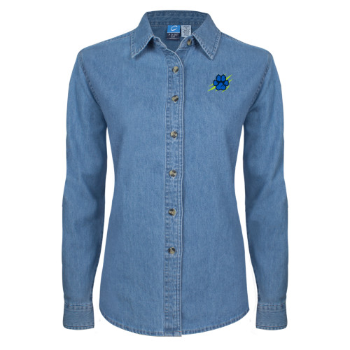  Womens Denim Long Sleeve Shirt - B&SC - Blue Paw