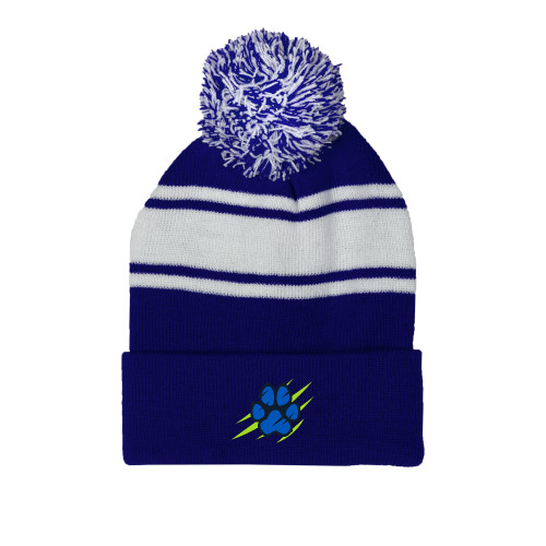  Royal/White Two Tone Knit Pom Beanie w/Cuff - B&SC - Blue Paw