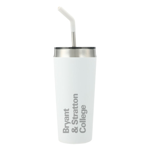  Faye White Vacuum Tumbler w/ Stainless Steel Straw 20 oz - B&SC Institutional Three Line Justified 