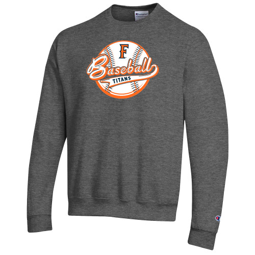  Champion Granite Heather Fleece Crew - Script over Baseball