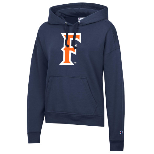  Champion Womens Navy Powerblend Pullover Hood - CSUF Athletic Mark