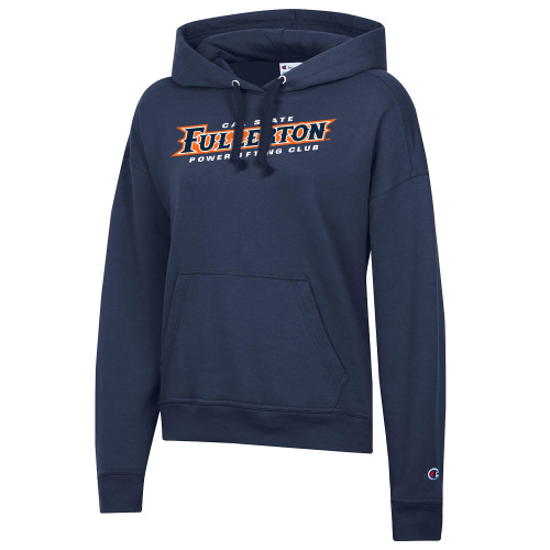  Champion Womens Navy Powerblend Pullover Hood - Powerlifting Club - Cal State Fullerton