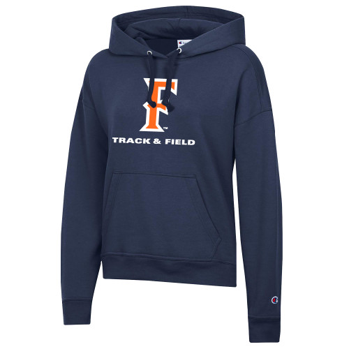  Champion Womens Navy Powerblend Pullover Hood - CSUF Track & Field