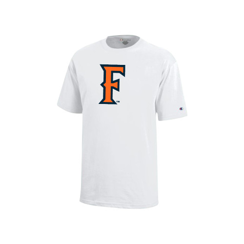  Champion Youth White Short Sleeve Tee - CSUF Athletic Mark