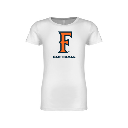  Next Level Girls White Fashion Fit T Shirt - CSUF Softball