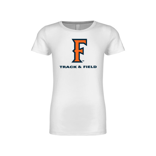  Next Level Girls White Fashion Fit T Shirt - CSUF Track & Field