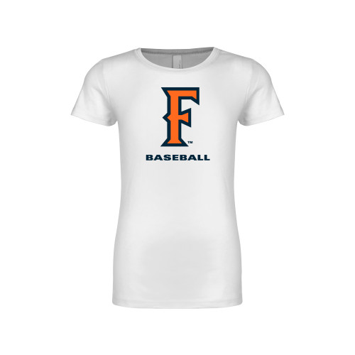  Next Level Girls White Fashion Fit T Shirt - CSUF Baseball