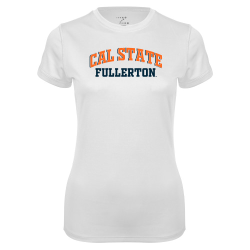  Womens White Performance Tee - Cal State Fullerton Arched