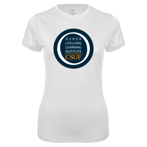  Womens White Performance Tee - OSHER Lifelong Learning Institute CSUF