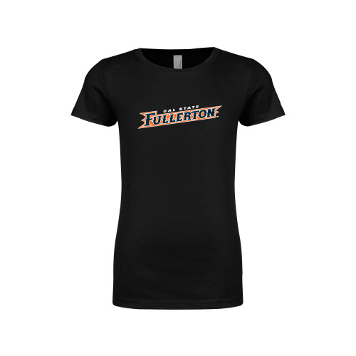  Next Level Girls Black Fashion Fit T Shirt - Cal State Fullerton Athletic Wordmark
